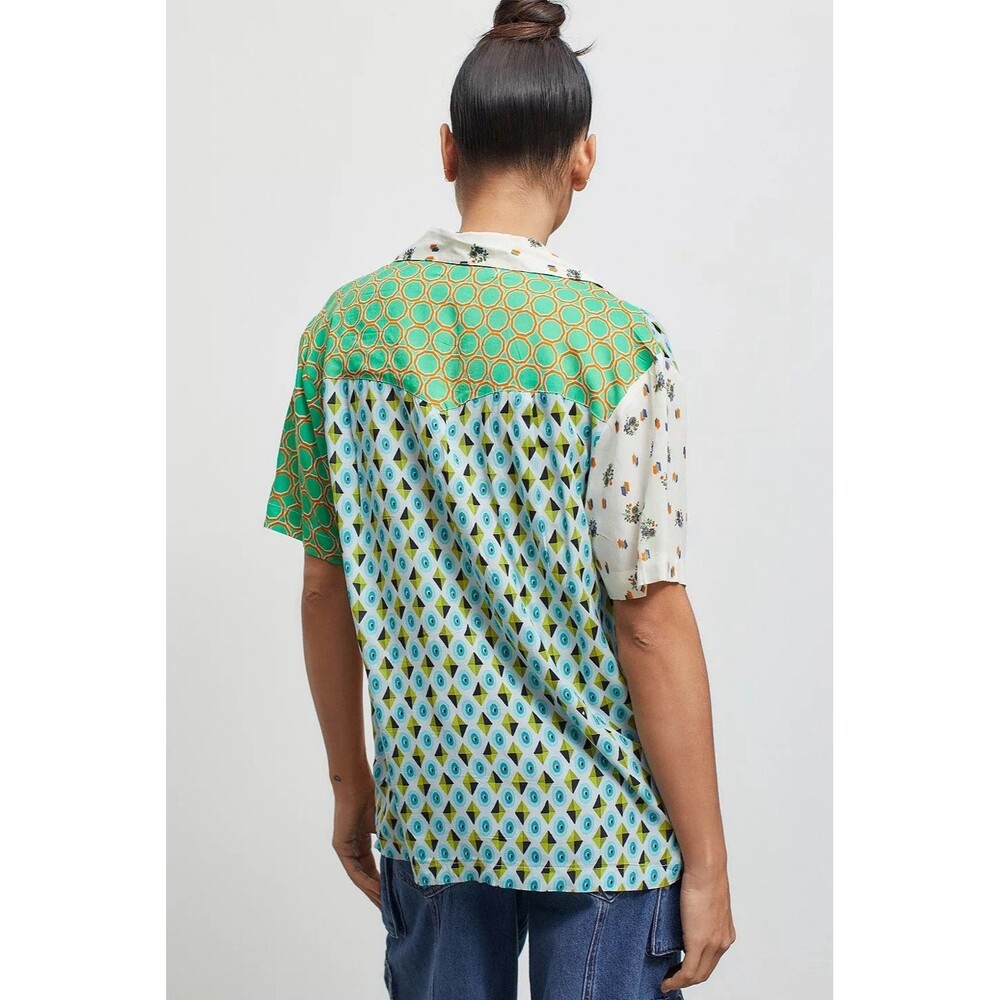 Urban Outfitters UO Gardenia Souvenir Button Down Top Patchwork Blouse Medium - Picture 2 of 12